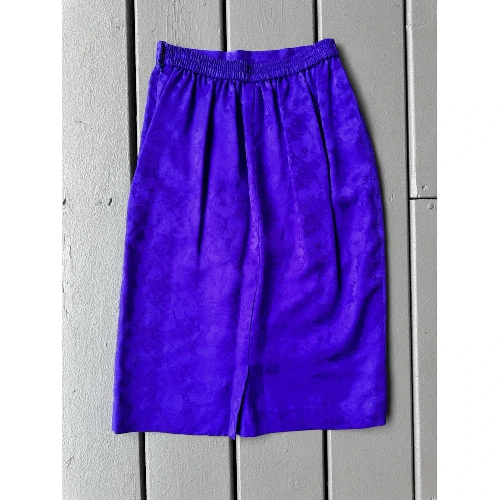 Women's Purple 100% Silk Skirt Floral Pattern Sz 4 Preppy Korea Short‎ Mini READ
